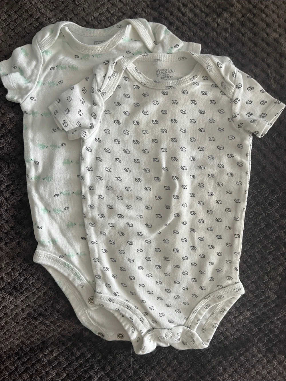 Carter's White Short-Sleeve Baby One-Piece Bodysuits with Small Navy Print